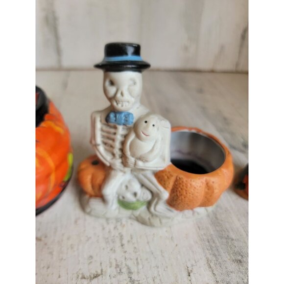 Witch Halloween statue AS IS pumpkin skeleton home decor figure set - Picture 4 of 9
